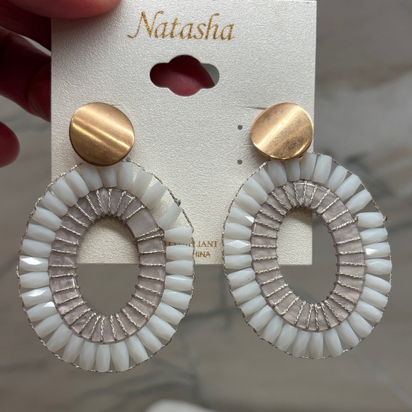 Natasha Couture Cream and Gold Statement Earrings - Picture 2 of 2